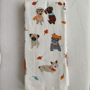 Doxie Corgi Terrier Labrador Pug Leaves Autumn Theme Kitchen Towel Set Of 2 NWT